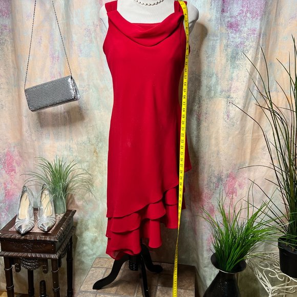 📌Karen Stevens Semi Formal Asymmetrical Chiffon Dress with Waterfall Neckline - Picture 7 of 15